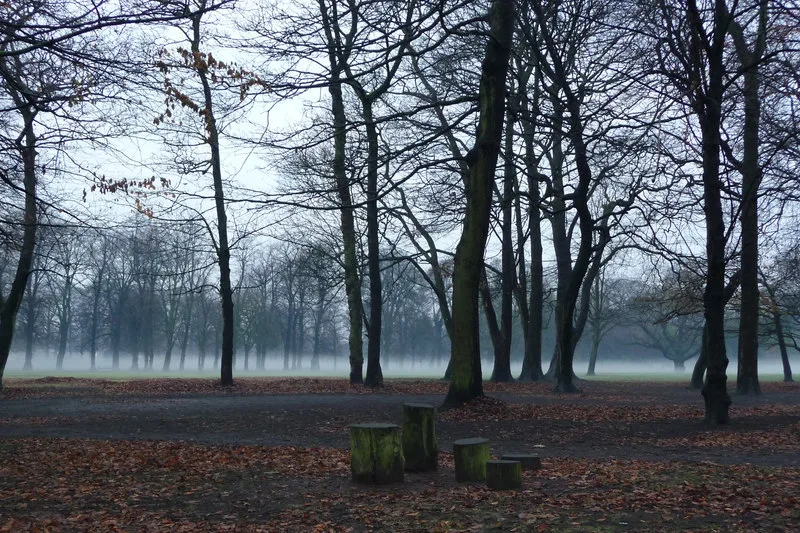 Longford Park, Stretford, on a winter morning. It is Trafford's largest park and sits in a conservation area.
