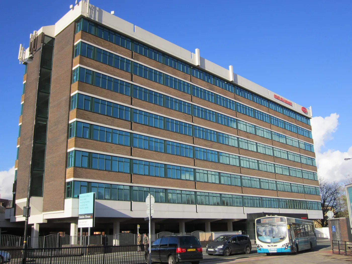 Station House on Stamford New Road, Altrincham, with the open undercroft car park at ground level where the gym would be built